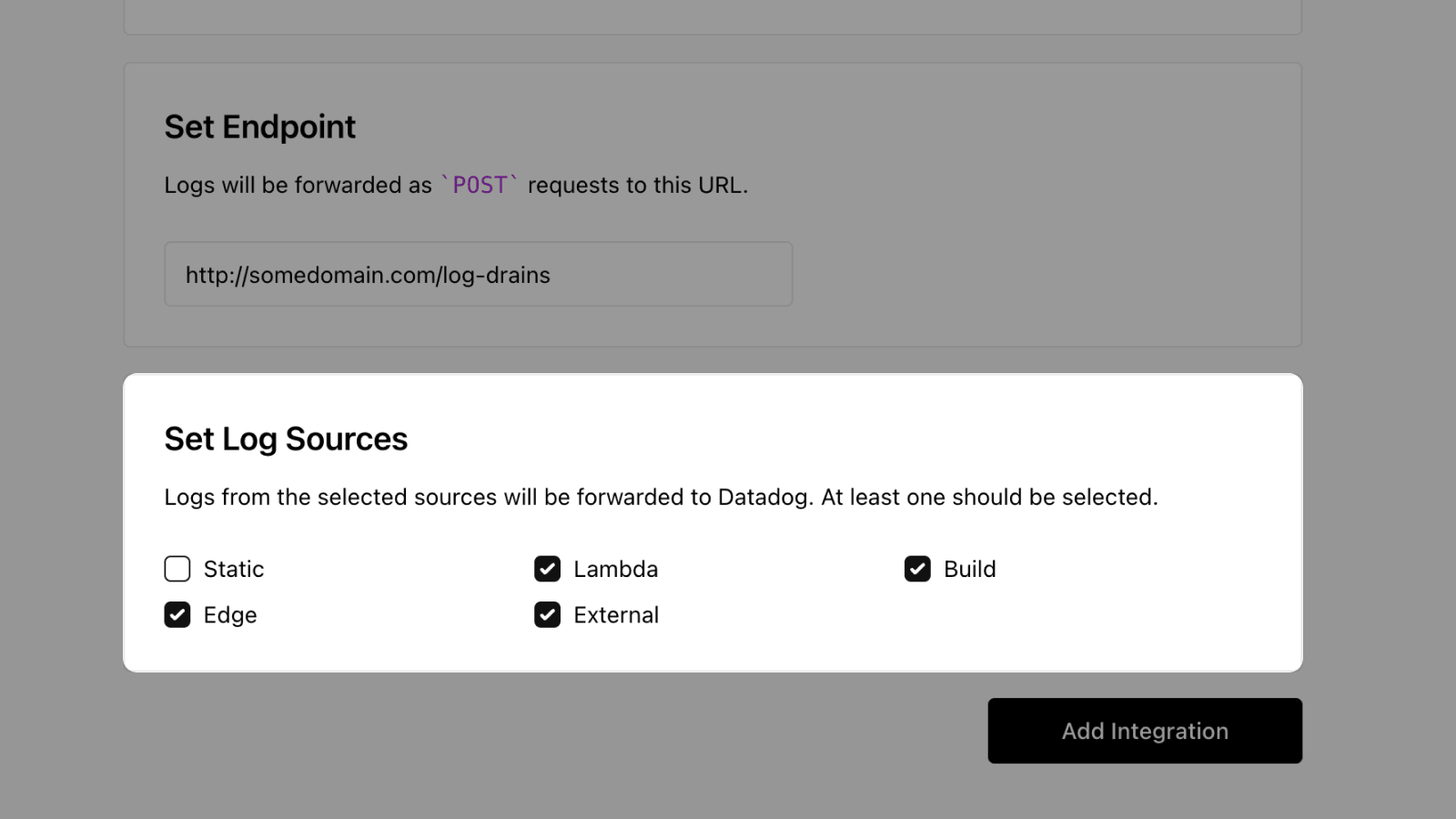 Log sources selection