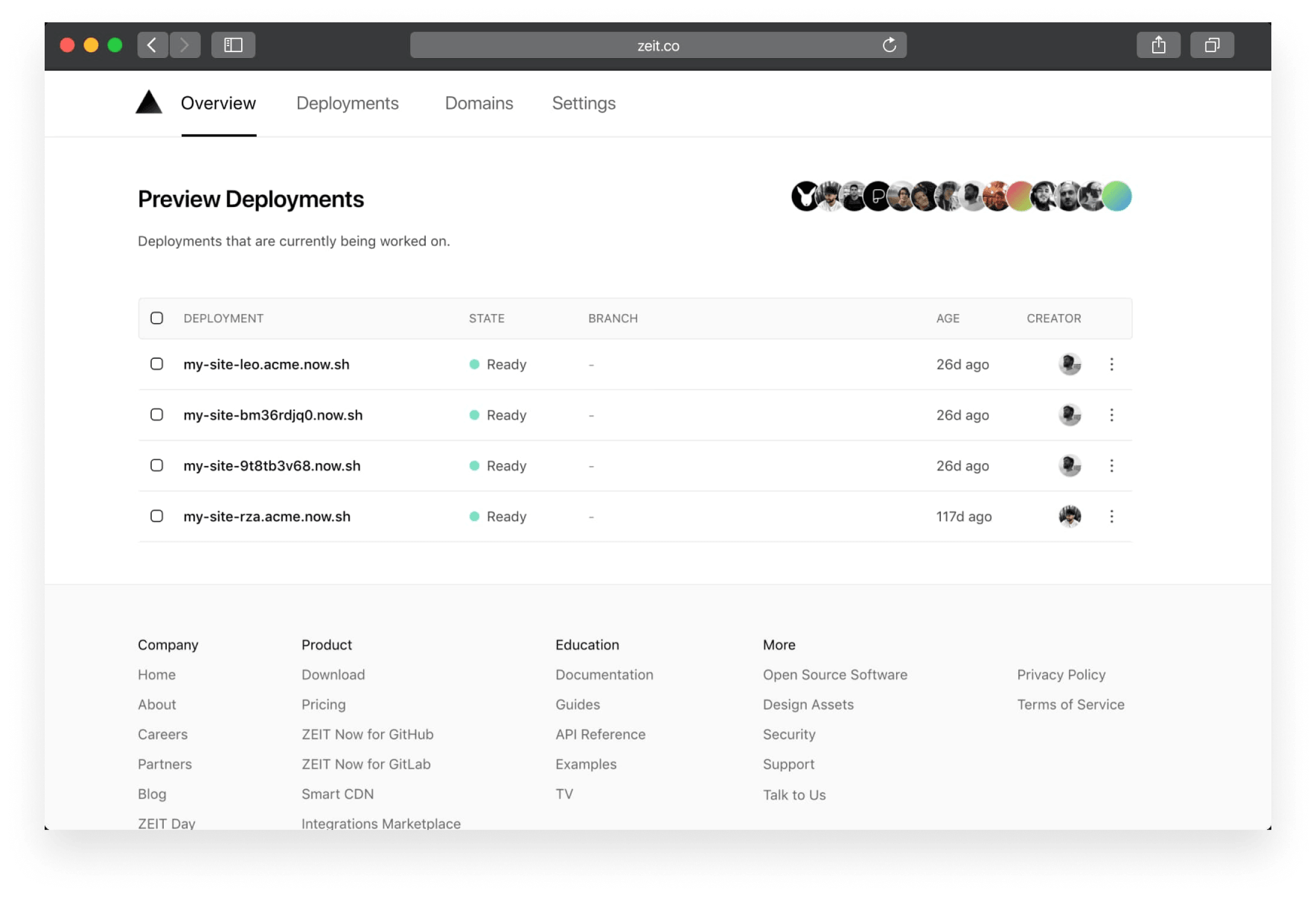 Preview Deployments from Git branches or deployed with Vercel.