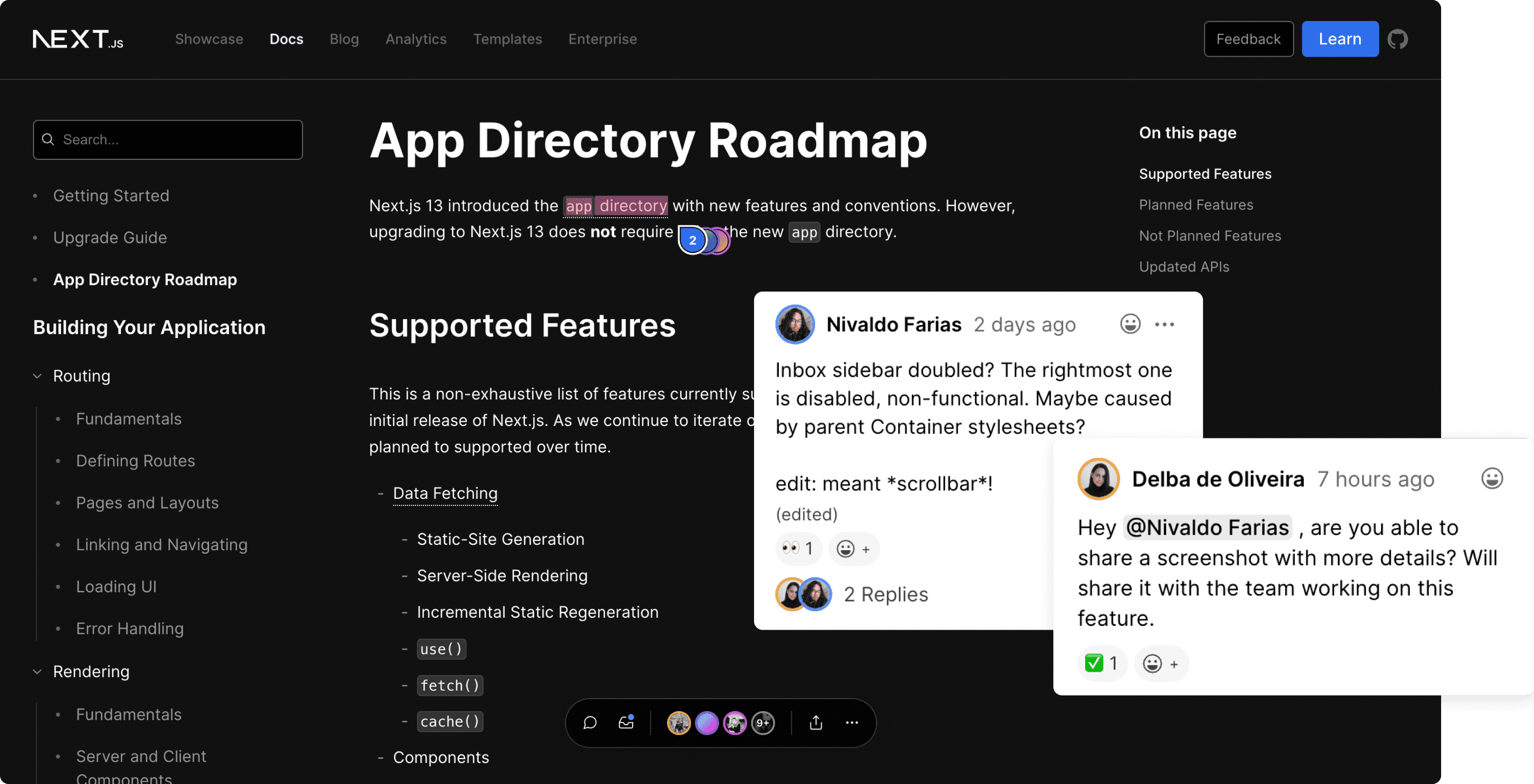 Using Vercel comments to improve the Next.js 13 documentation