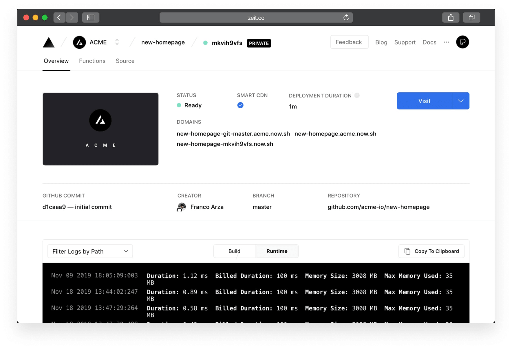 The overview provides meaningful information about an individual deployment.